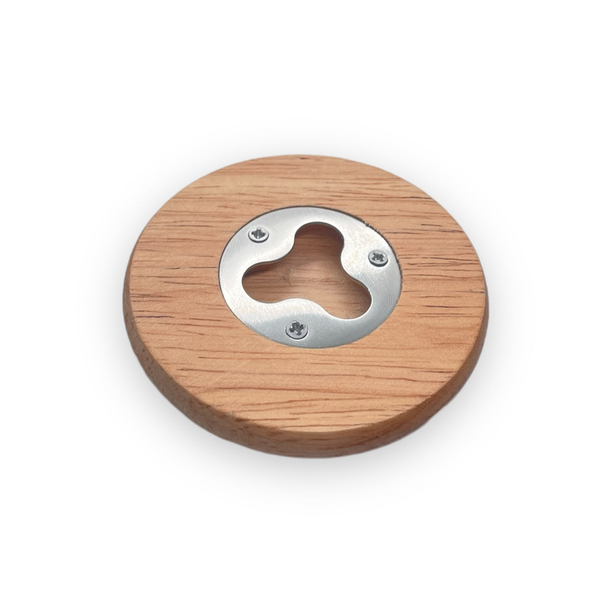 Wooden coaster with bottle opener